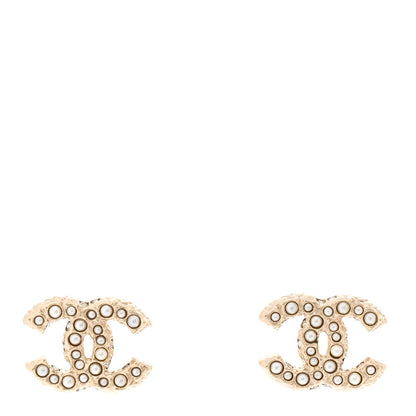 Chanel Pearl Crystal CC Earrings Light Gold 1 of 5