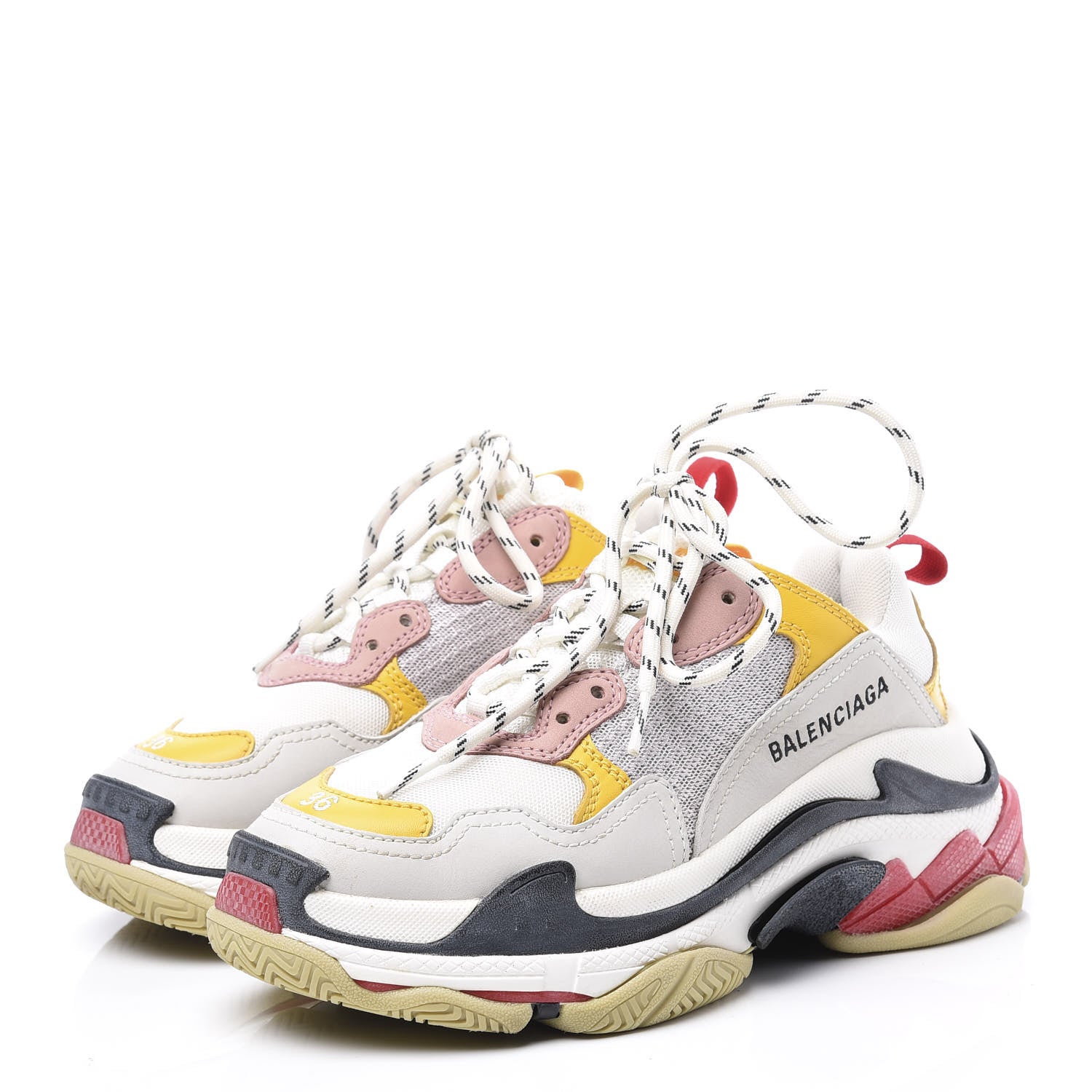 Balenciaga Mesh Nubuck Womens Triple S Sneakers 36 White Gris Jaune Rose 2 of 9
