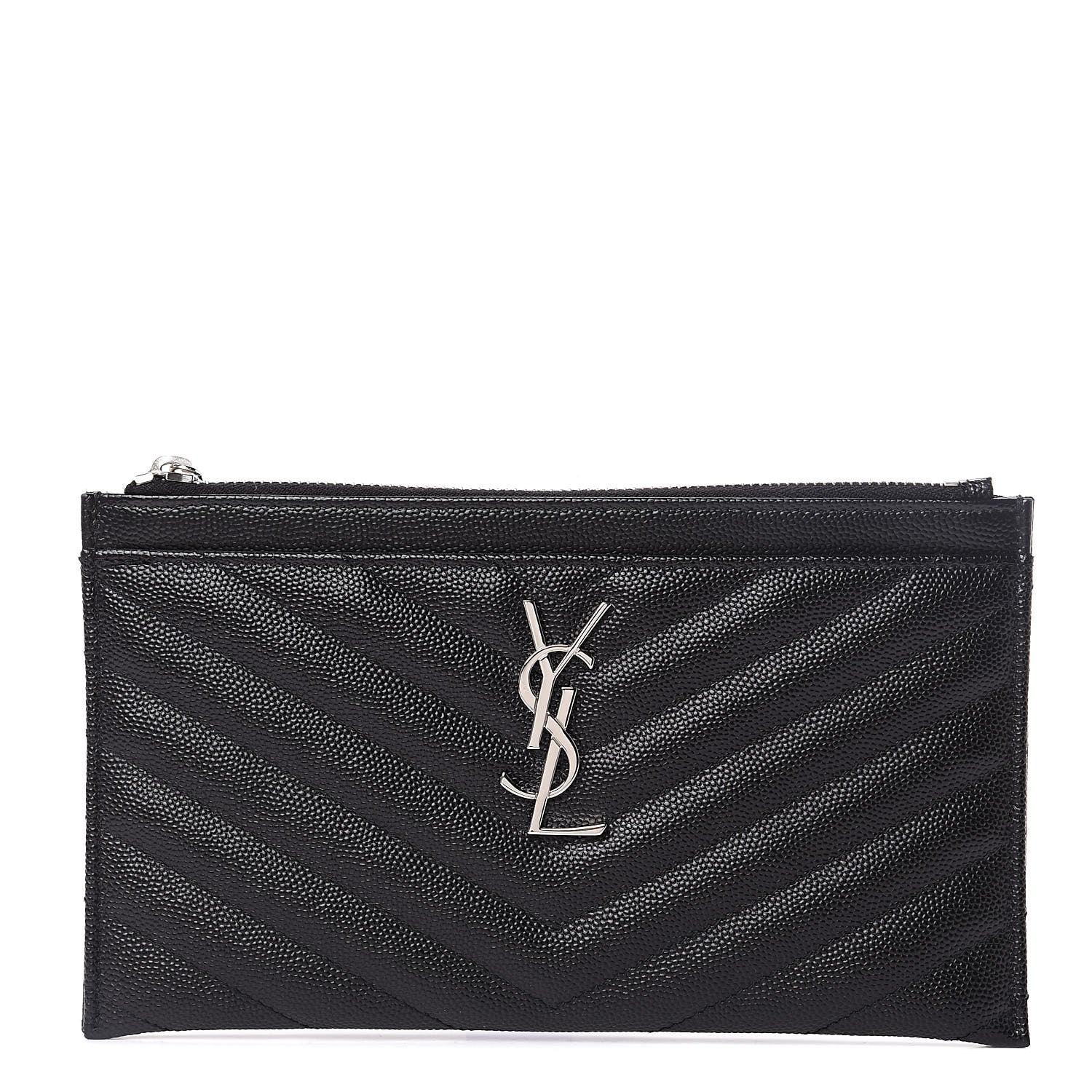 Saint Laurent Grain De Poudre Chevron Monogram Bill Pouch Black 1 of 8