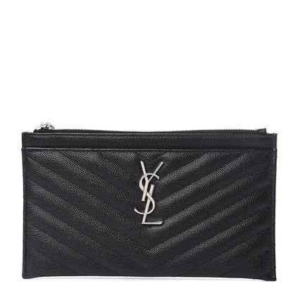 Saint Laurent Grain De Poudre Chevron Monogram Bill Pouch Black 1 of 8