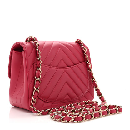 Chanel Lambskin Chevron Quilted Mini Square Flap Fuchsia 3 of 11