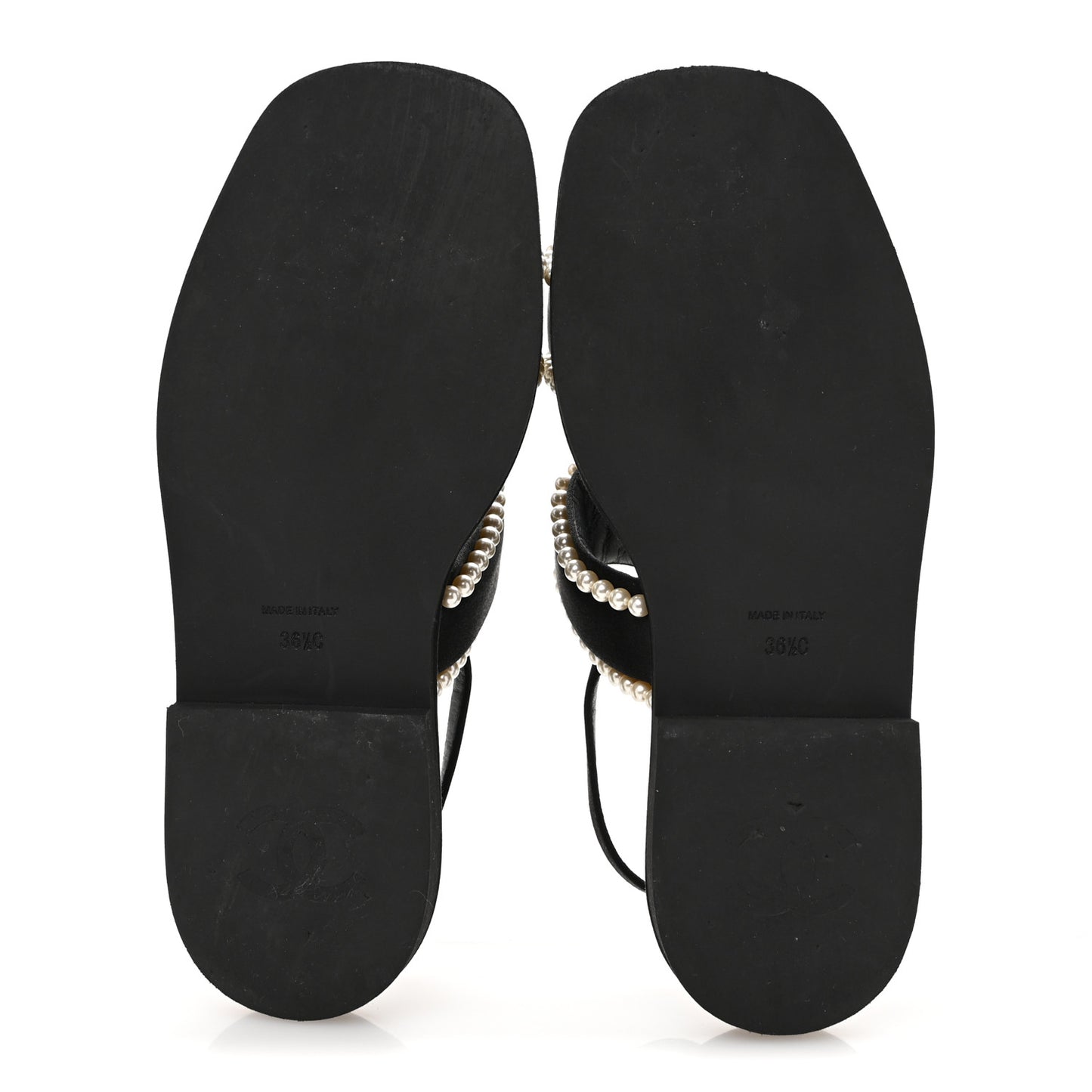Satin Pearl Quilted Flat Sandals 36.5 Black
