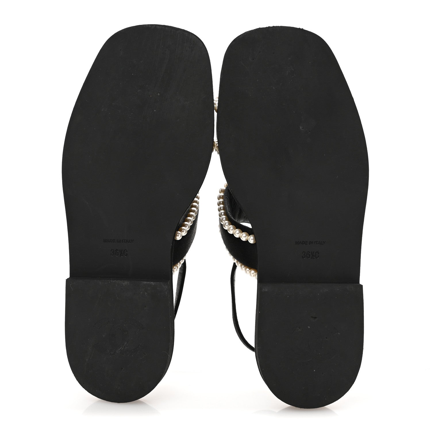 Chanel Satin Pearl Quilted Flat Sandals 36.5 Black 6 of 9