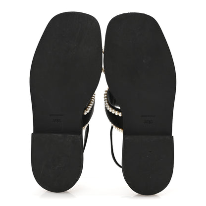 Chanel Satin Pearl Quilted Flat Sandals 36.5 Black 6 of 9