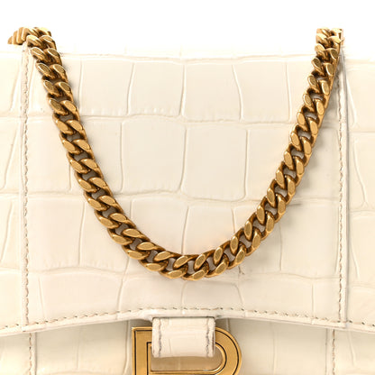 Balenciaga Shiny Calfskin Crocodile Embossed Hourglass Chain Bag White 7 of 9