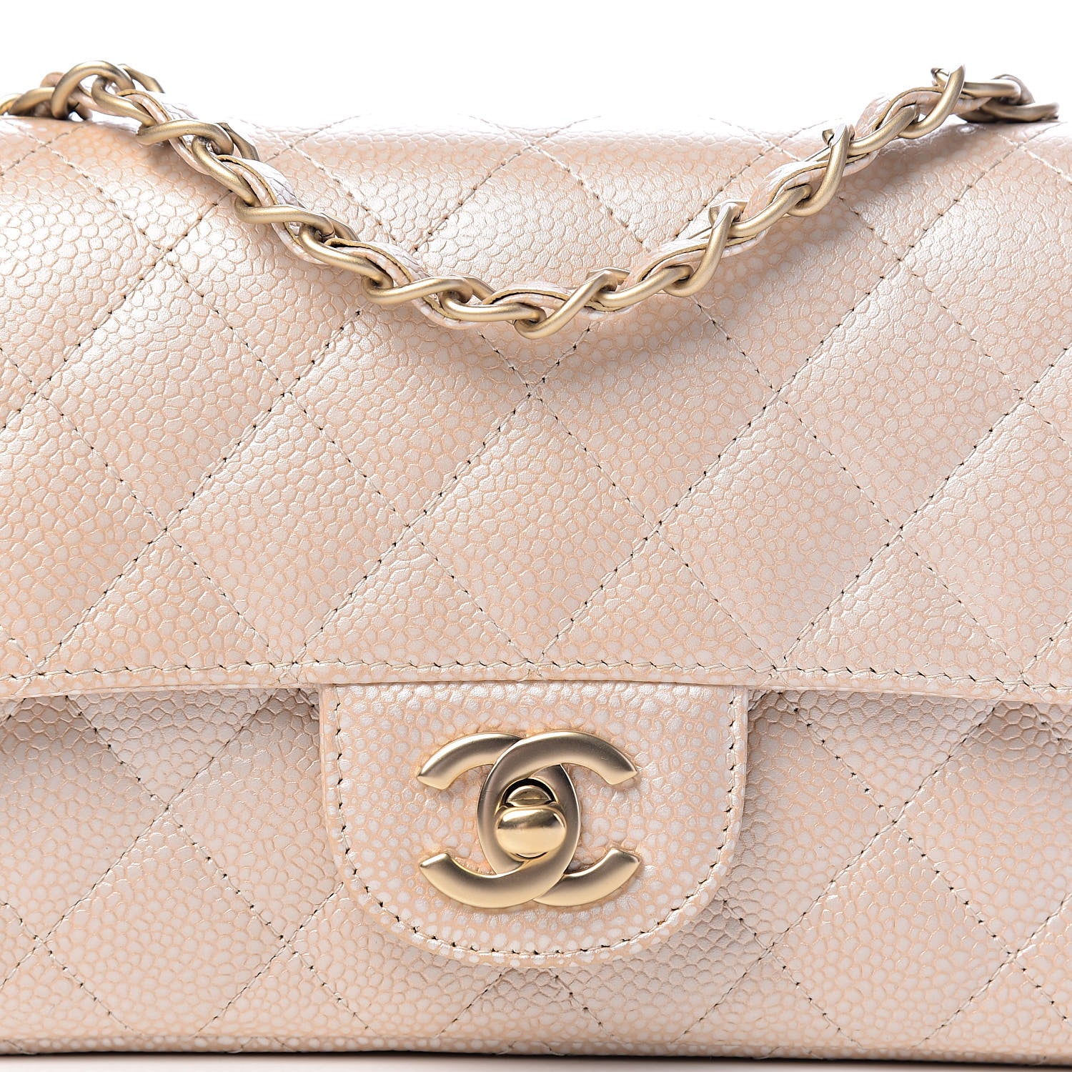 Chanel Pearly Caviar Quilted Mini Rectangular Flap Beige 10 of 11