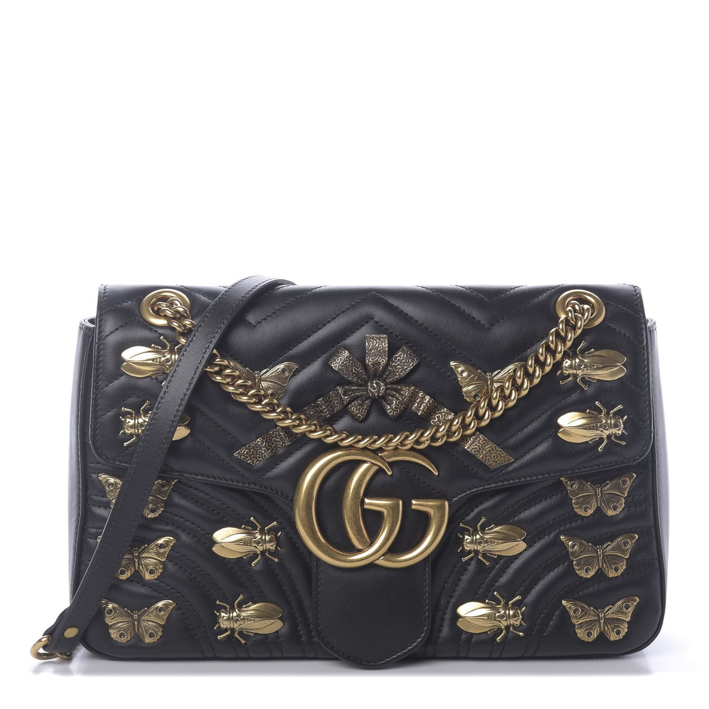 Calfskin Matelasse Animal Studs Medium GG Marmont Shoulder Bag Black