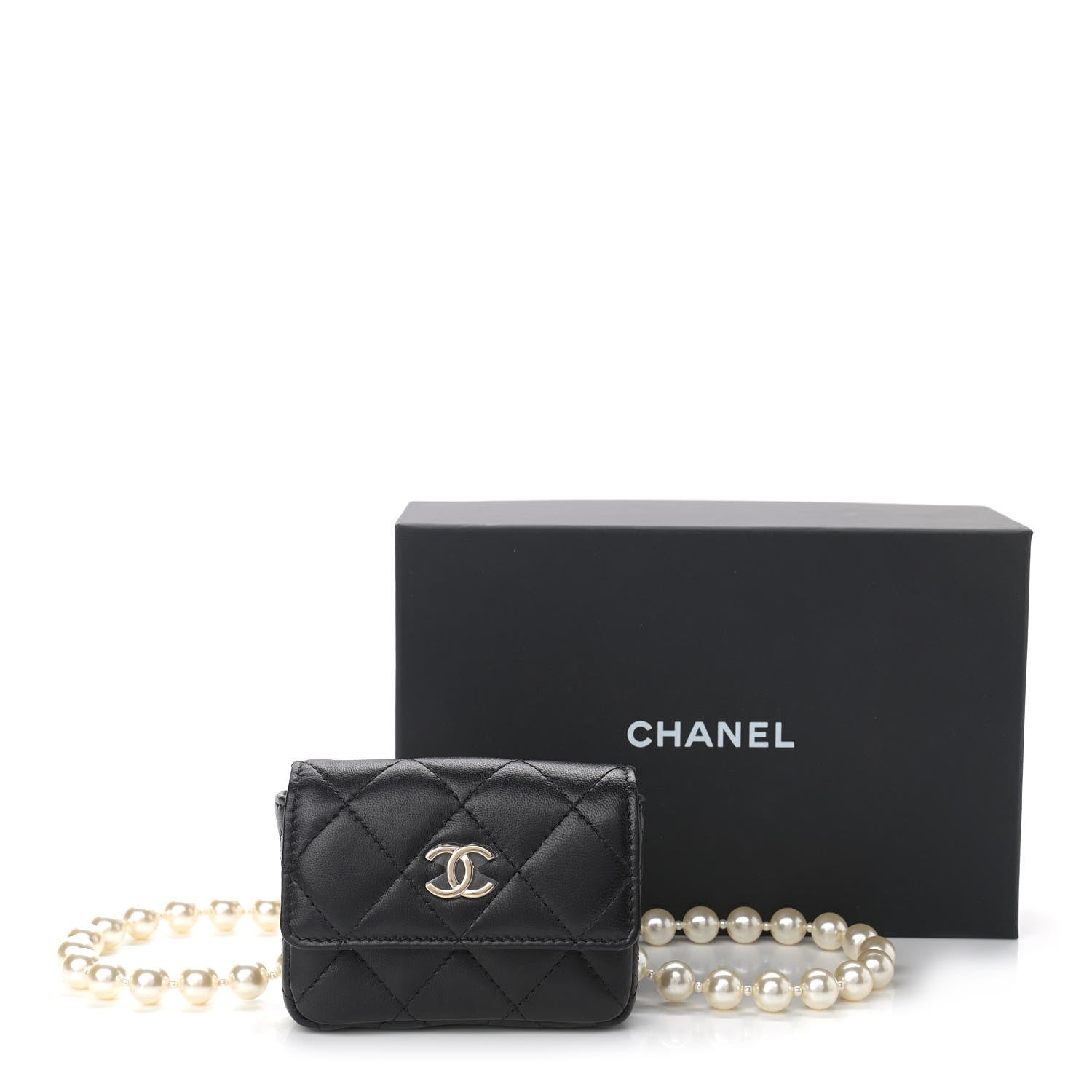 Chanel Lambskin Quilted Pearl Chain Belt Bag Black 13 of 13