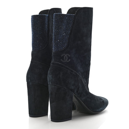 Chanel Suede Calfskin Fabric Short Boots 40.5 Blue 4 of 17