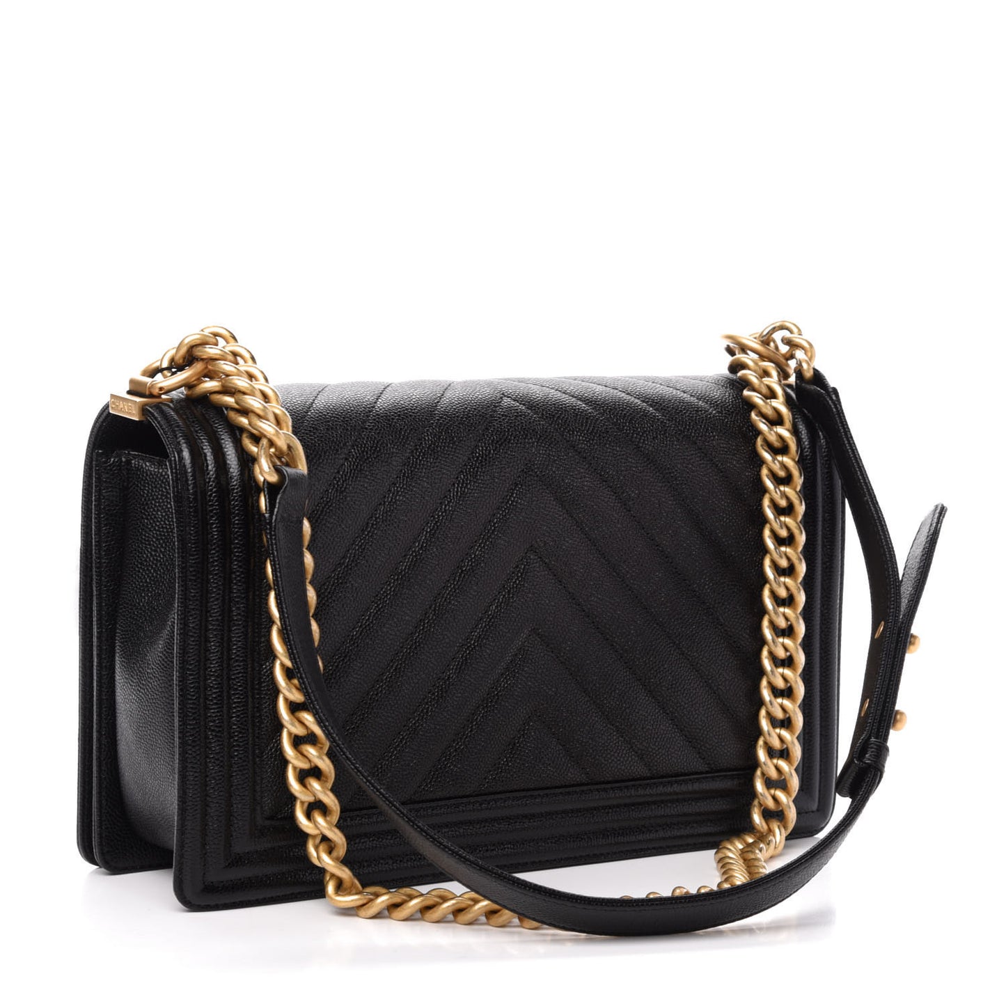 Caviar Chevron Quilted New Medium Boy Flap Black