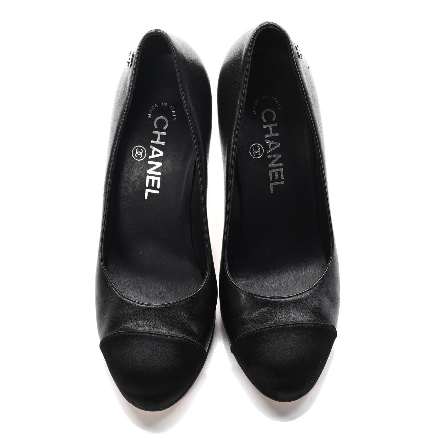 Chanel Lambskin Satin Cap Toe Pumps 37 Black 6 of 10