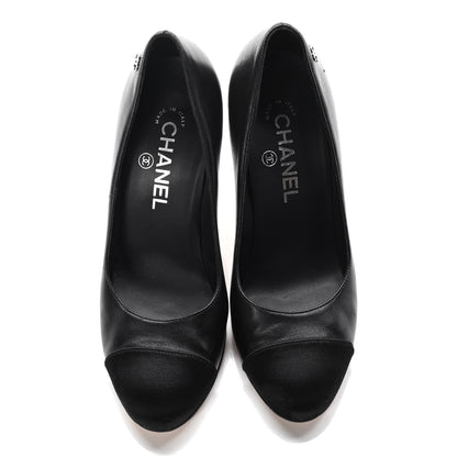 Chanel Lambskin Satin Cap Toe Pumps 37 Black 6 of 10