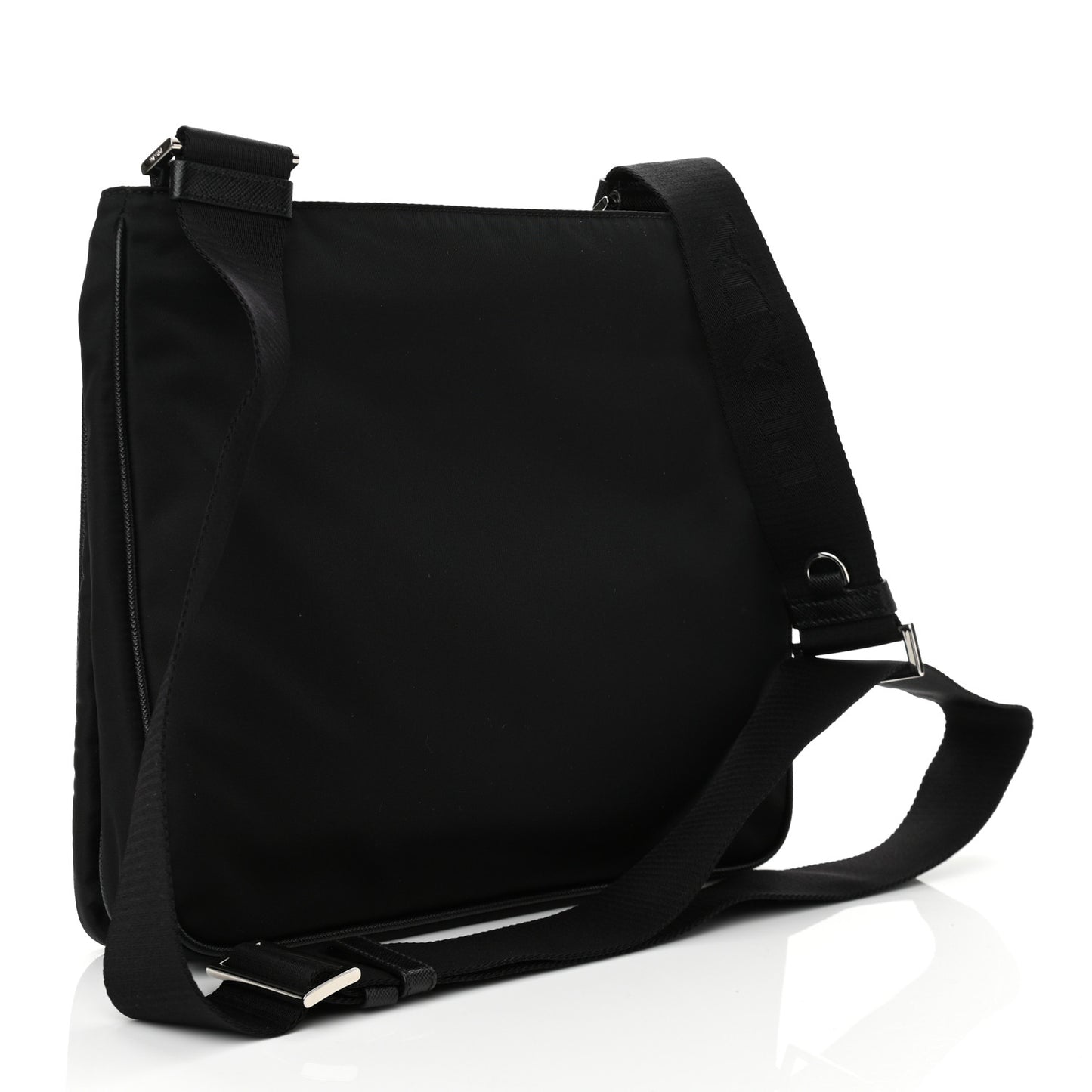 Re-Nylon Saffiano Pocket Flat Messenger Bag Black