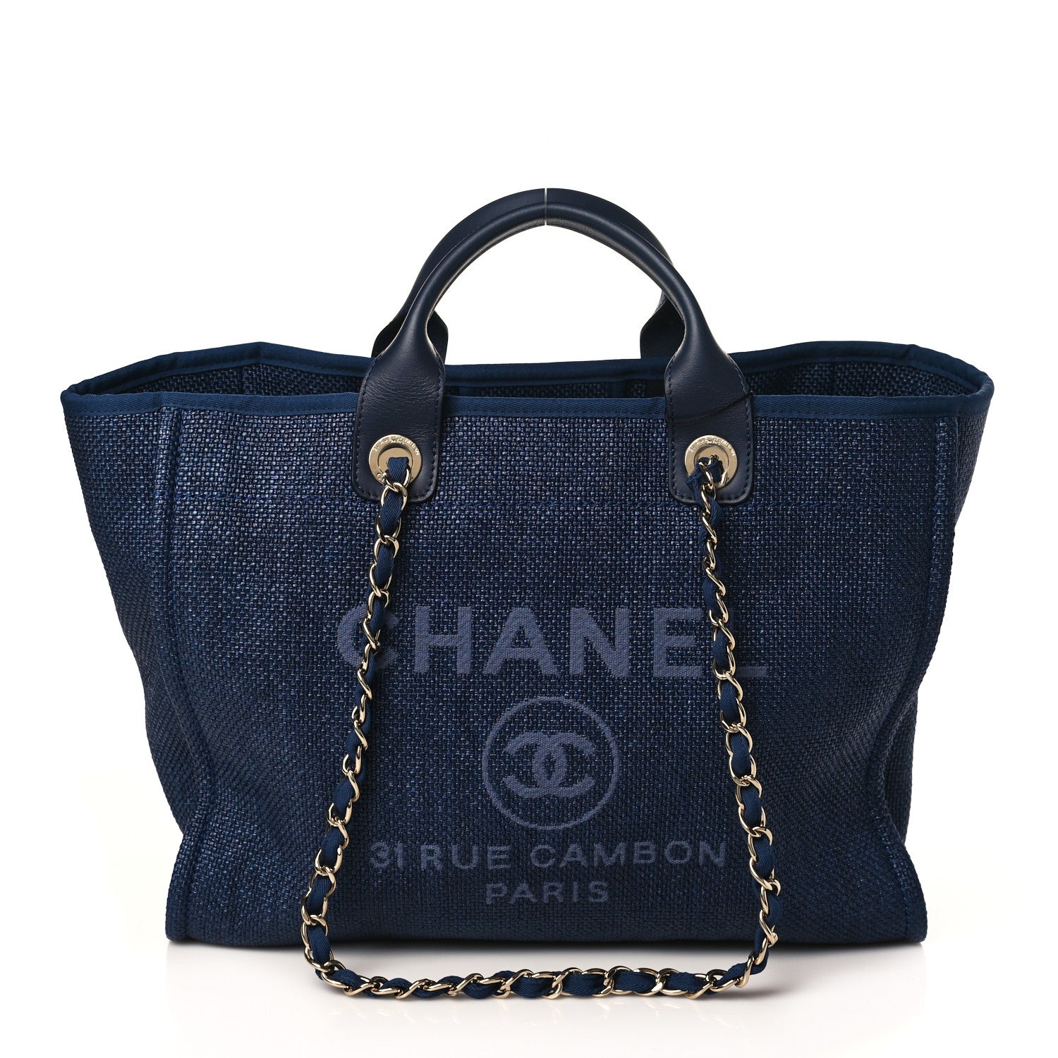 Chanel Woven Straw Raffia Medium Deauville Tote Navy 1 of 9