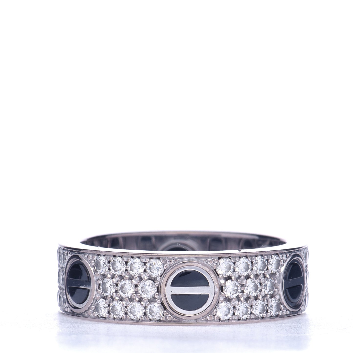 18K White Gold Diamond Ceramic LOVE Paved Ring 57 8