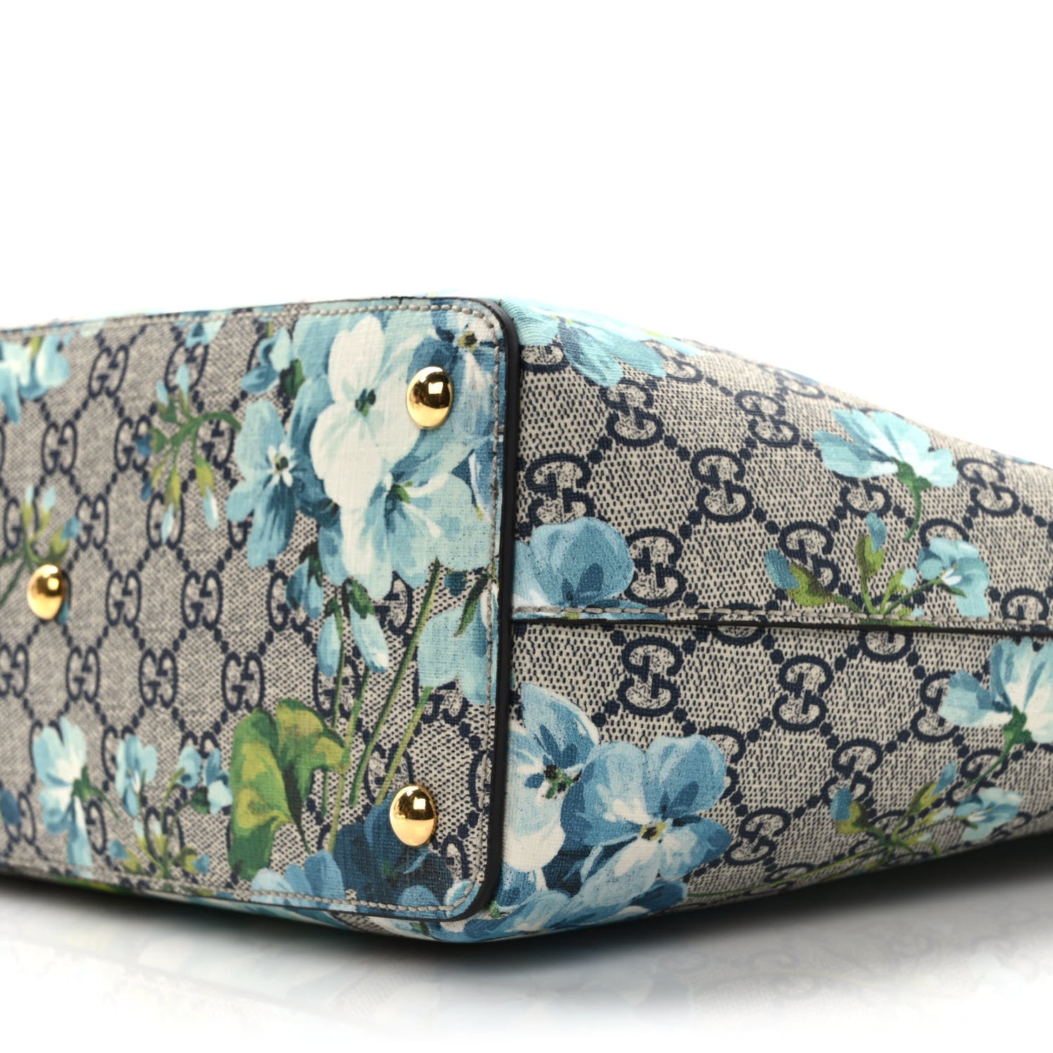 Gucci GG Supreme Monogram Blooms Medium Zippered Bucket Tote Beige Blue Navy Hibiscus Red 8 of 8