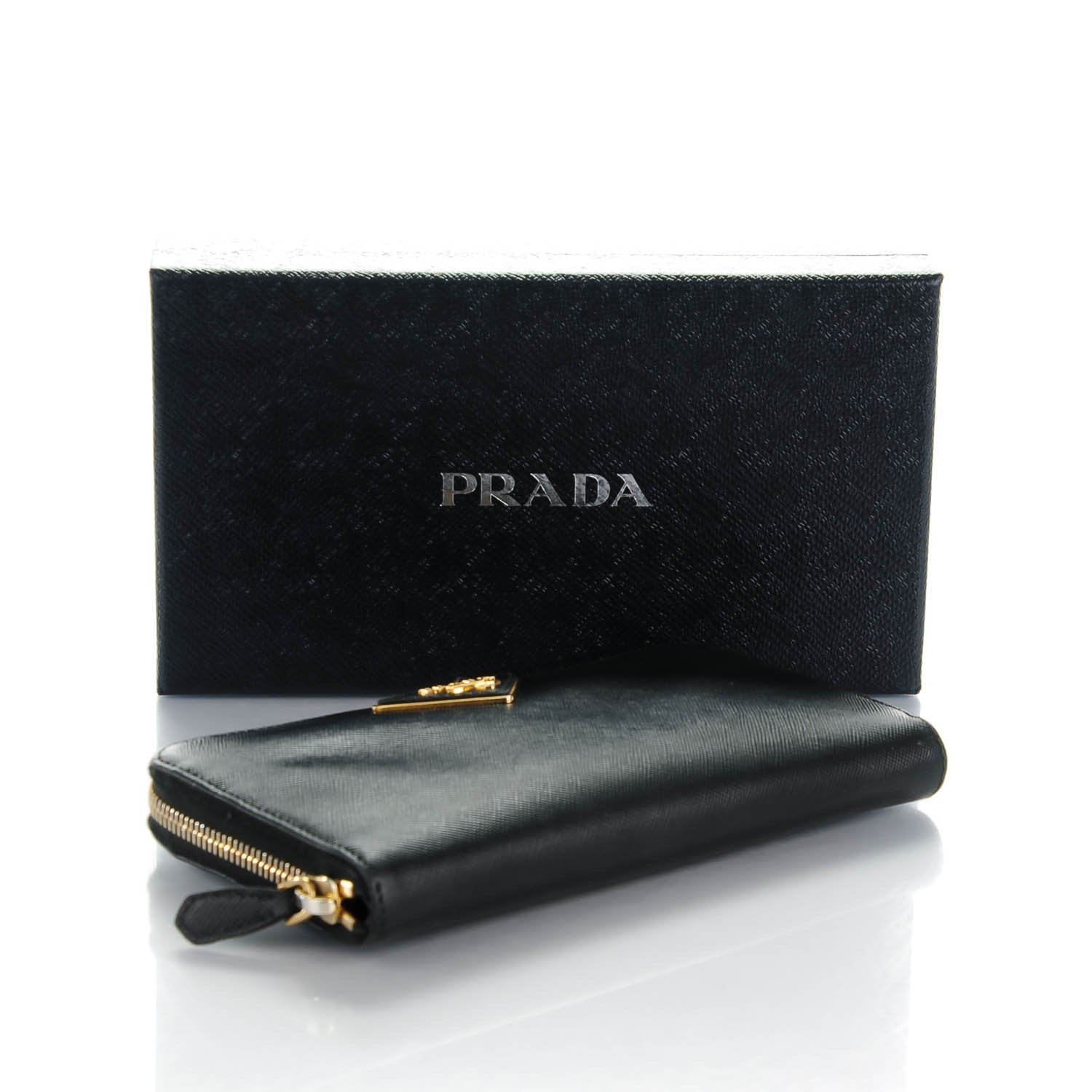 Prada Saffiano Triangle Zip Around Wallet Nero Black 4 of 7