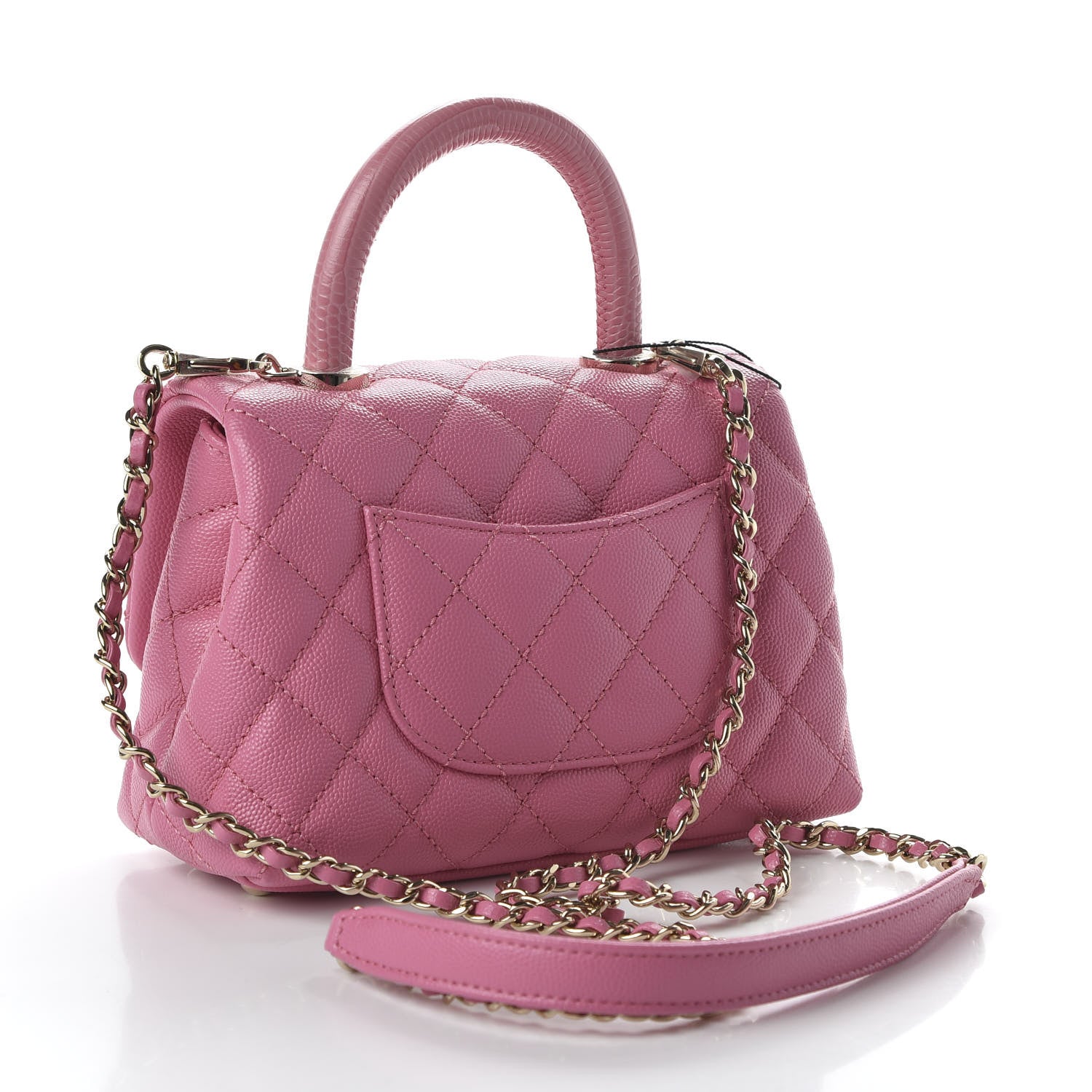 Chanel Caviar Quilted Lizard Embossed Extra Mini Coco Handle Flap Pink 3 of 10