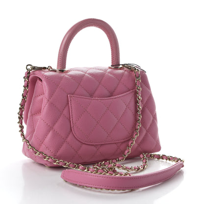 Chanel Caviar Quilted Lizard Embossed Extra Mini Coco Handle Flap Pink 3 of 10