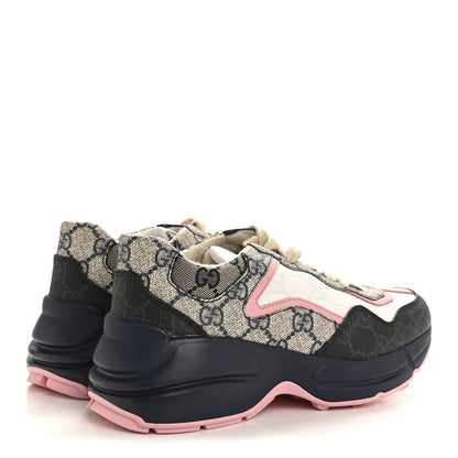 Gucci GG Supreme Monogram Mix Monogram Womens Rhyton Sneakers 35.5  Black Blue Wild Rose White Beige 5 of 9