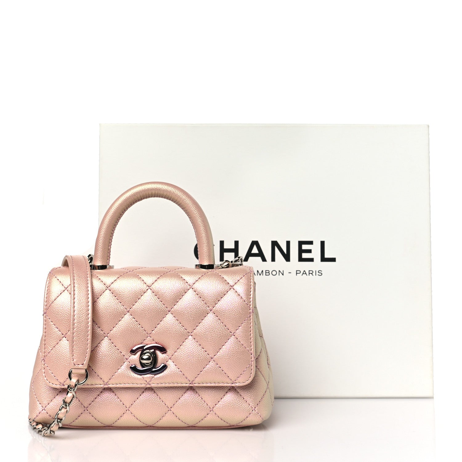 Chanel Iridescent Caviar Quilted Extra Mini Coco Handle Flap Light Pink 10 of 10