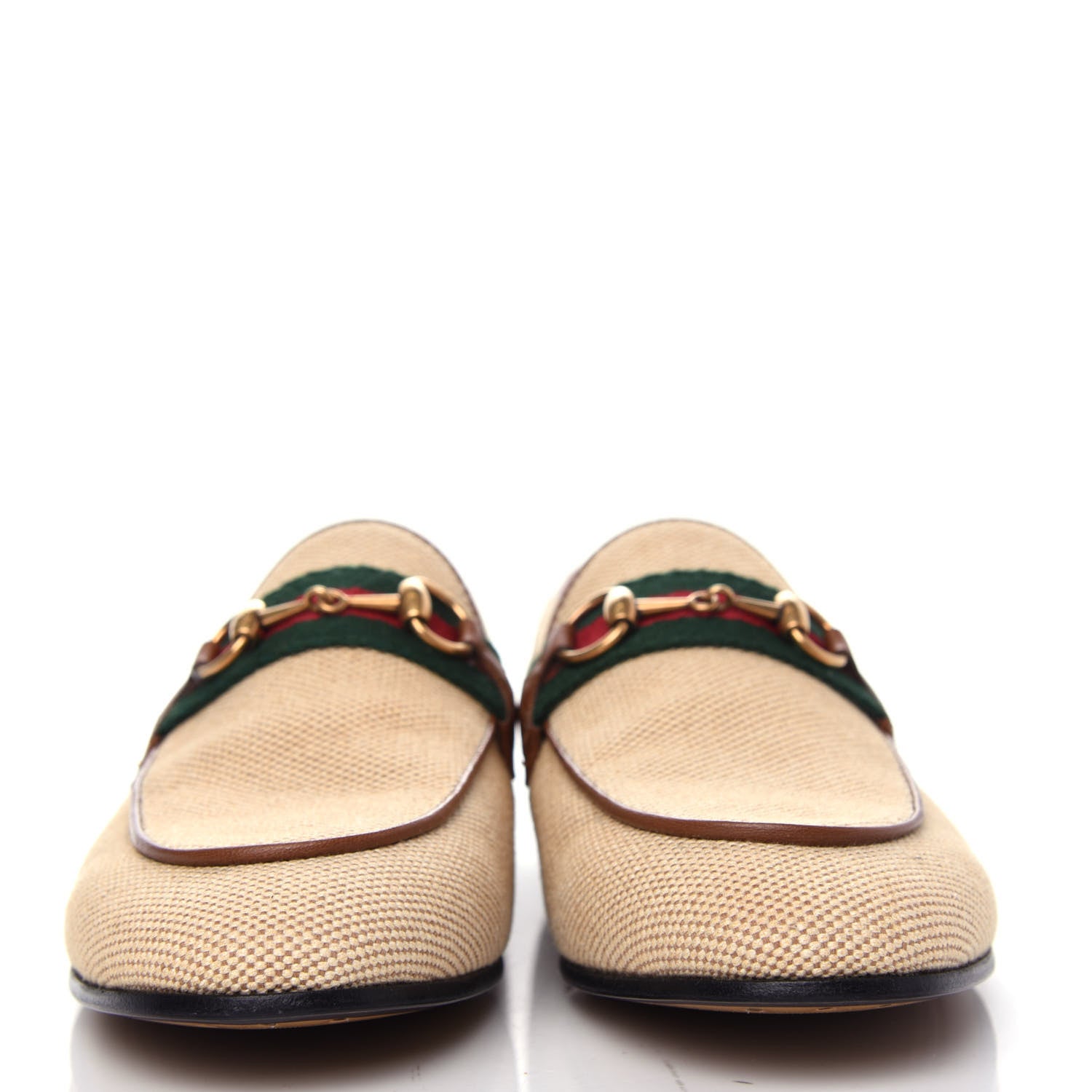 Gucci Canvas Malaga Kid Web Womens Horsebit Brixton Loafers 37.5 Sand Light Cuir 2 of 11