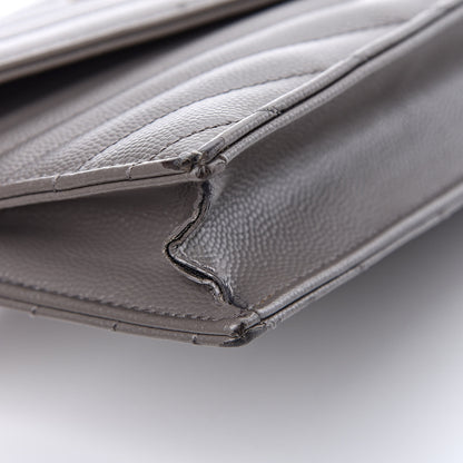 Saint Laurent Grain De Poudre Matelasse Chevron Monogram Chain Wallet Fog 12 of 15