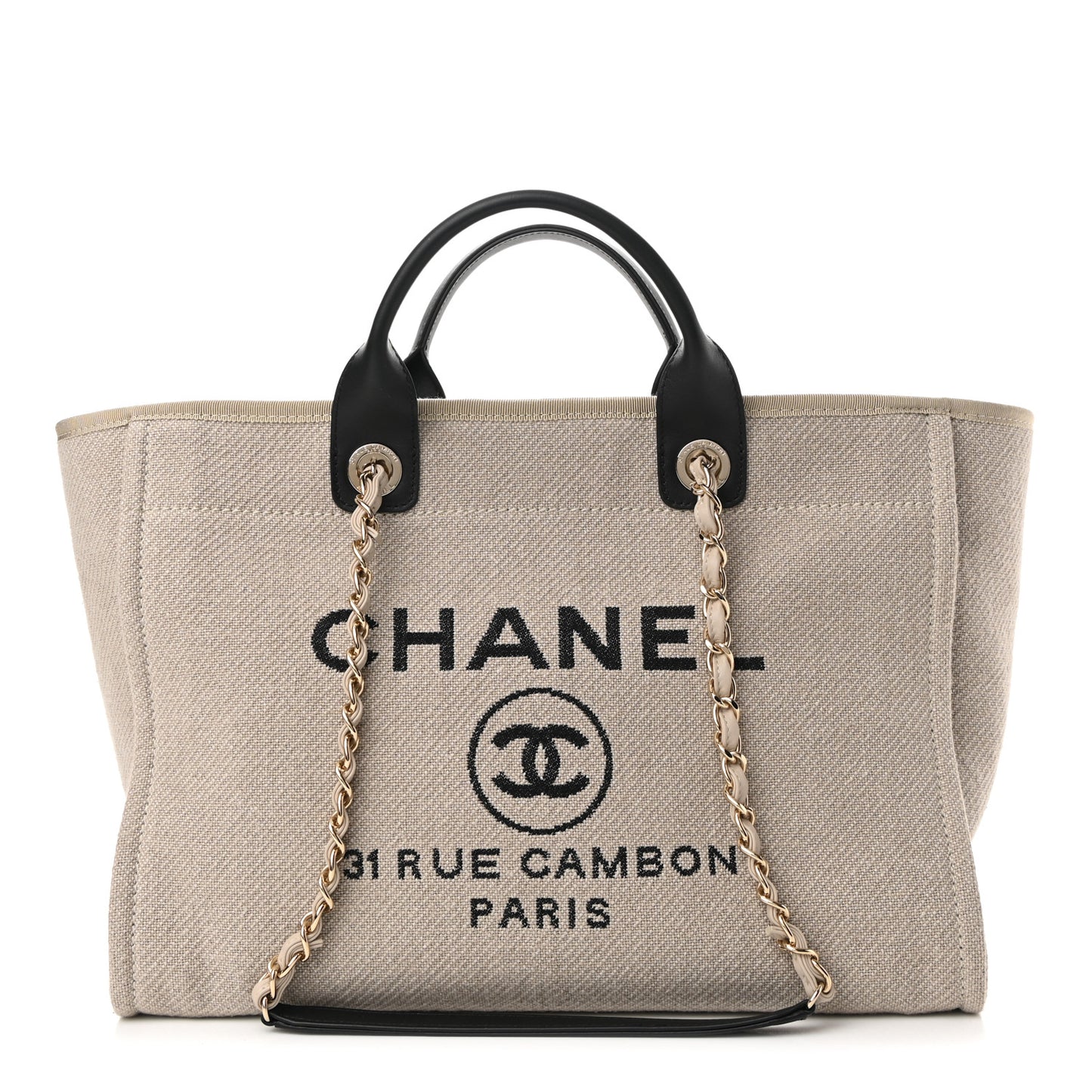 Mixed Fibers Medium Deauville Tote Beige Black