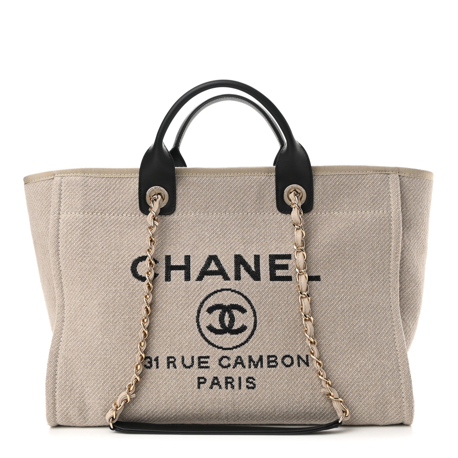 Chanel Mixed Fibers Medium Deauville Tote Beige Black 3 of 10