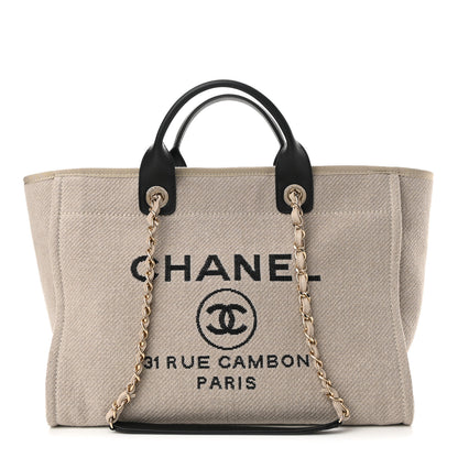 Chanel Mixed Fibers Medium Deauville Tote Beige Black 3 of 10