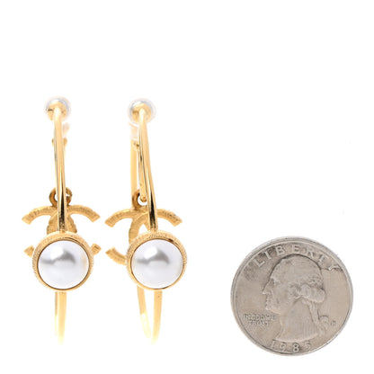 Chanel Pearl CC Tags Hoop Earrings Gold 2 of 9