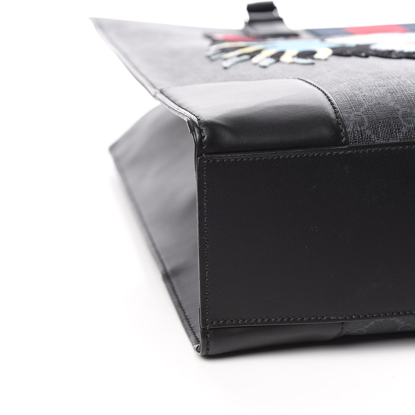 GG Supreme Monogram Web Angry Cat Embroidered Vertical Tote Black Grey