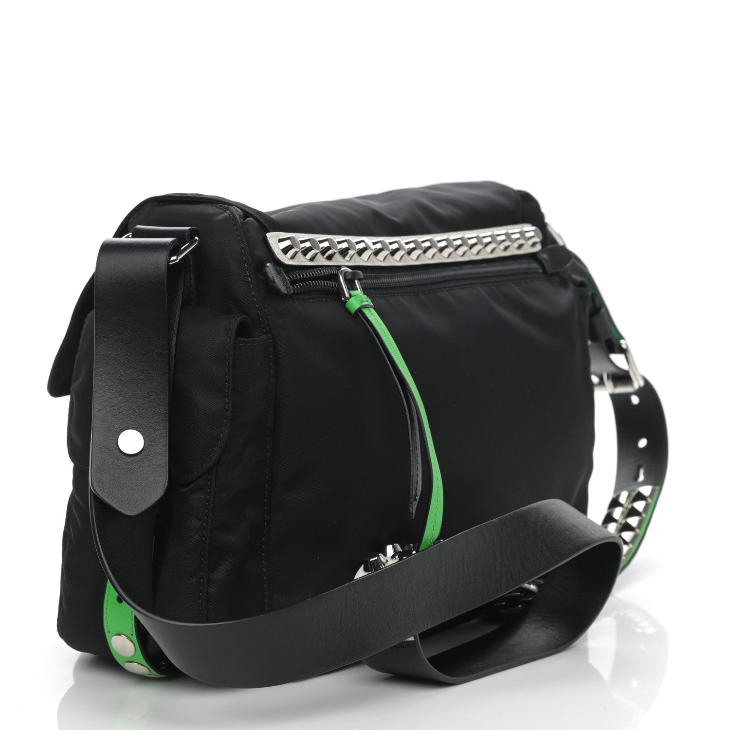 Prada Nylon New Vela Studded Messenger Black Verde 3 of 9