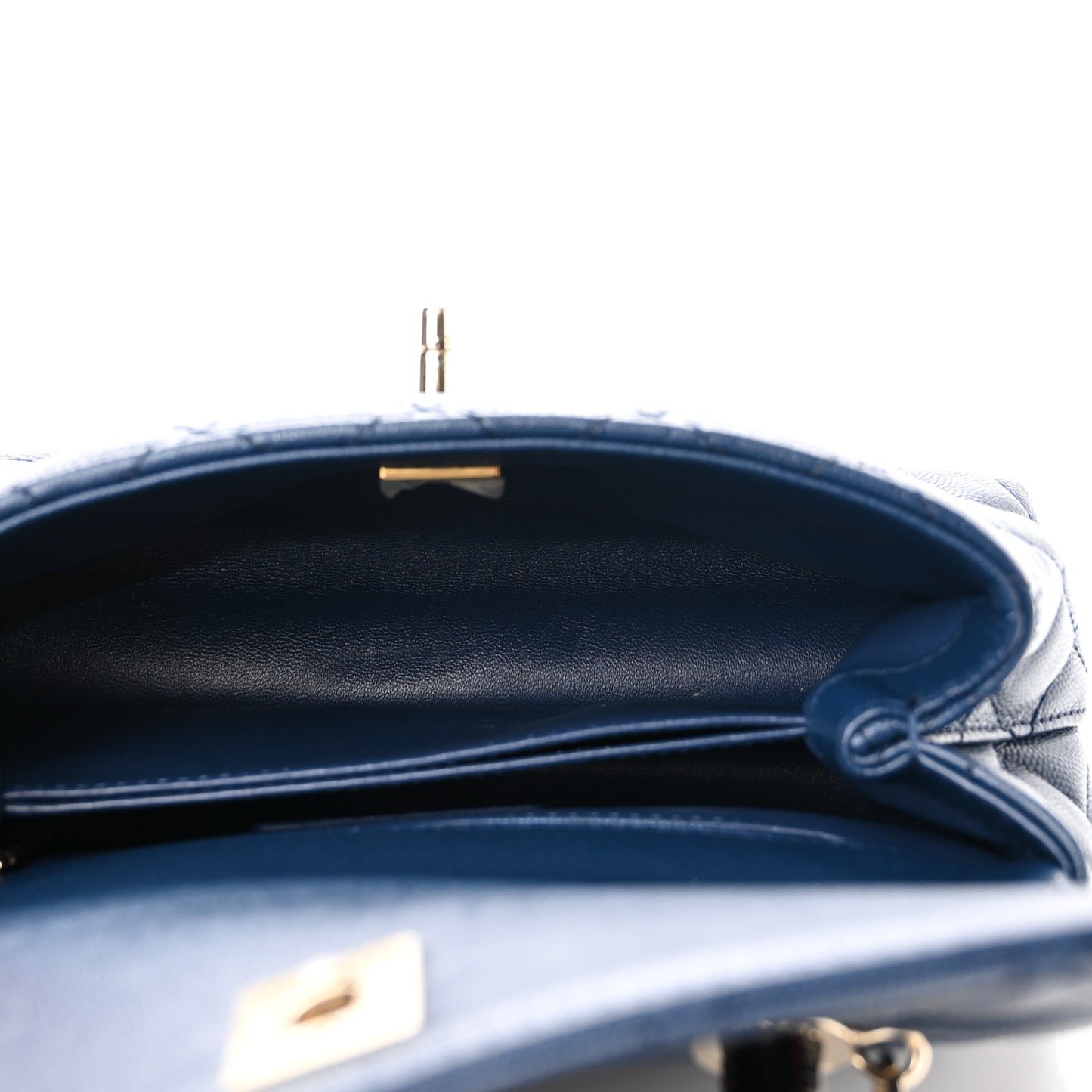 Caviar Quilted Lizard Embossed Mini Coco Handle Flap Dark Blue