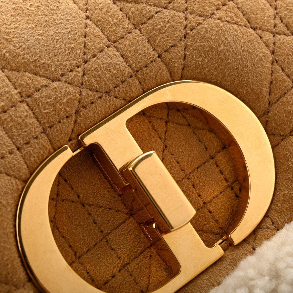 Christian Dior Shearling Cannage Large Caro Bag Camel 10 of 11