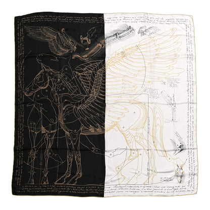 Hermes Silk Twill Le Pegase D Hermes Giant Scarf 140 Black White Or 1 of 6