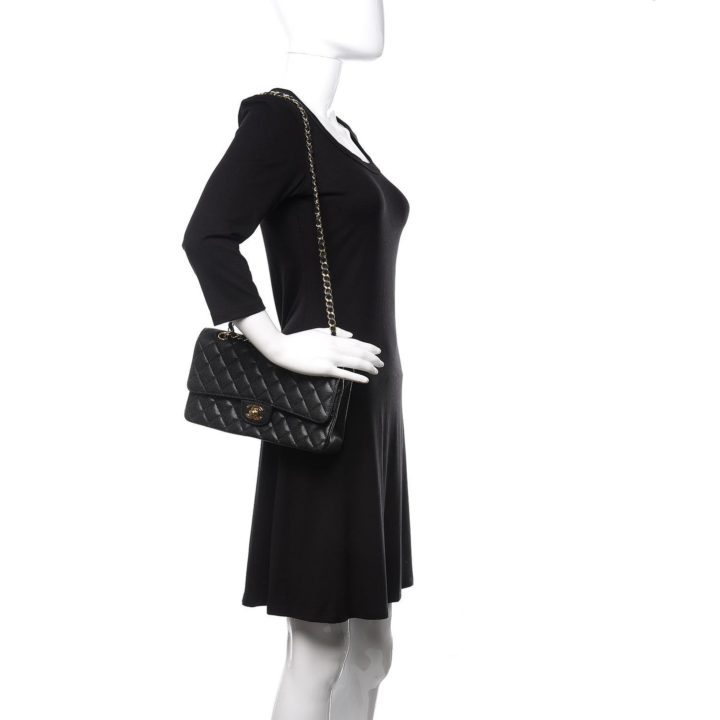 Caviar Quilted Medium Double Flap Black