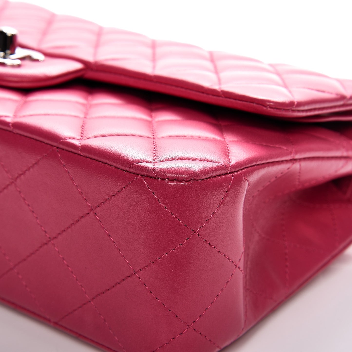 Lambskin Quilted Medium Double Flap Dark Pink