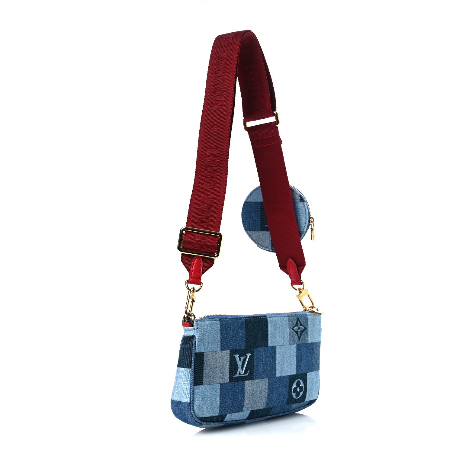 Louis Vuitton Denim Damier Monogram Patchwork Multi Pochette Accessories Blue Rouge 3 of 14