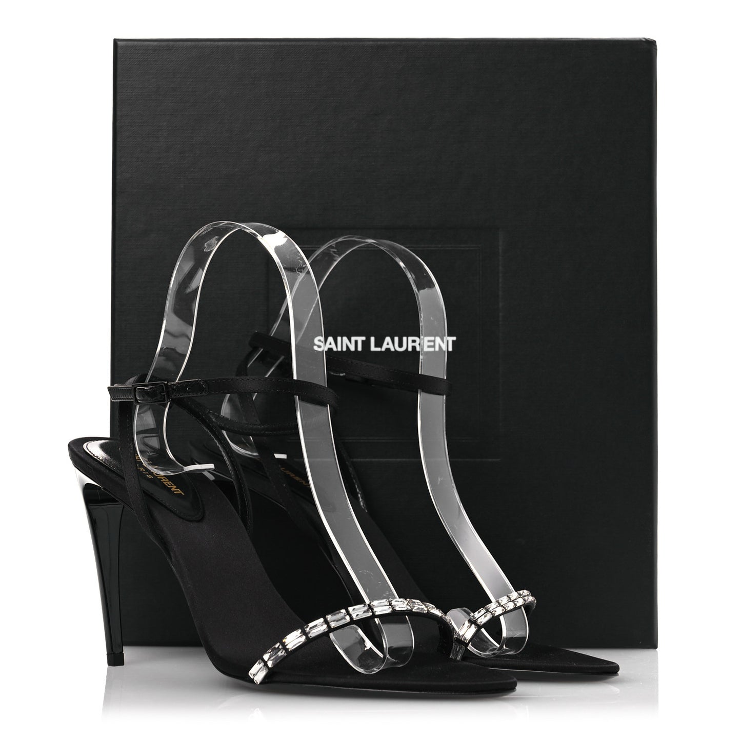 Crepe Satin Crystal New Nuit 90 Ankle Strap Sandals  38 Black