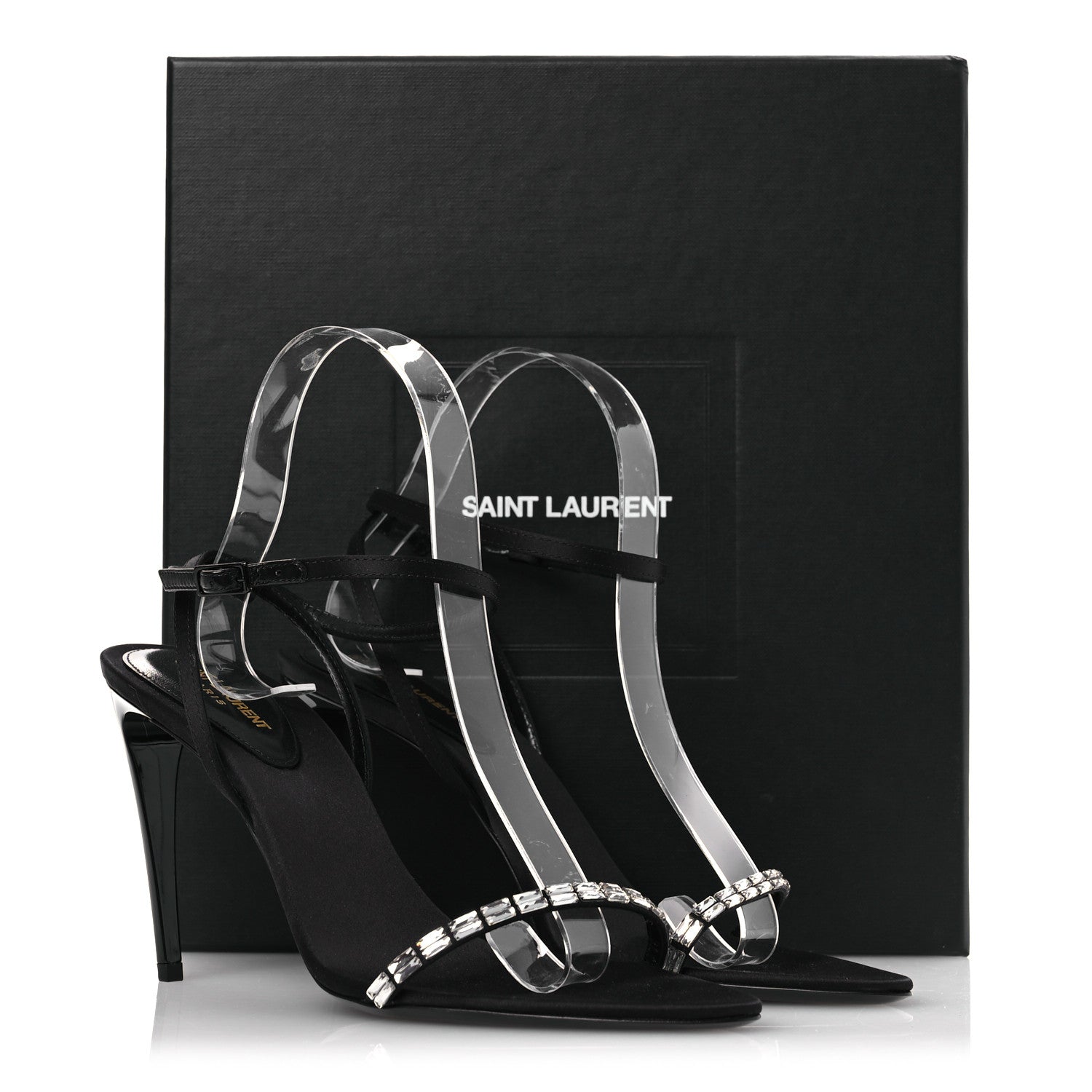 Saint Laurent Crepe Satin Crystal New Nuit 90 Ankle Strap Sandals  38 Black 12 of 12