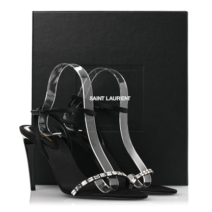 Saint Laurent Crepe Satin Crystal New Nuit 90 Ankle Strap Sandals  38 Black 12 of 12