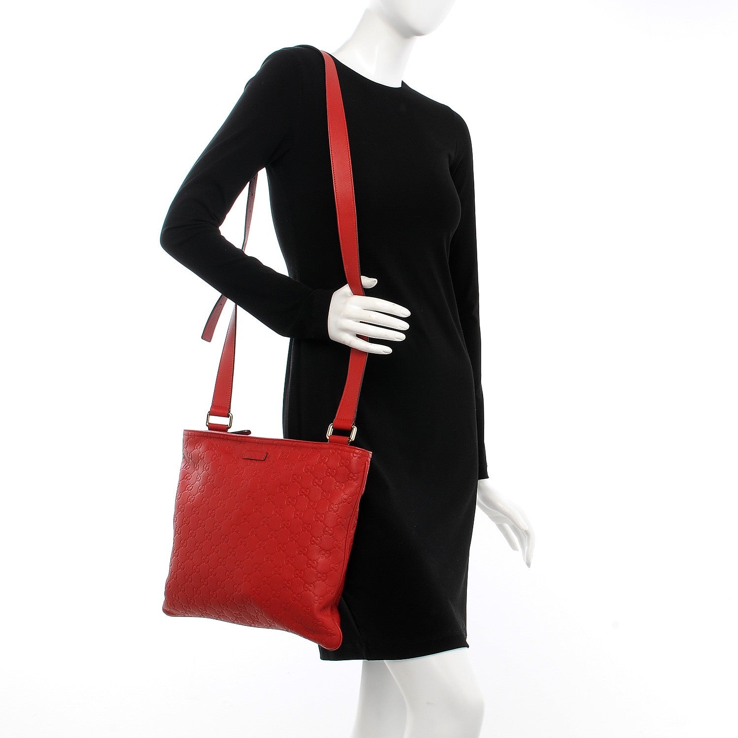 Gucci Guccissima Medium Flat Messenger Bag Red 2 of 10