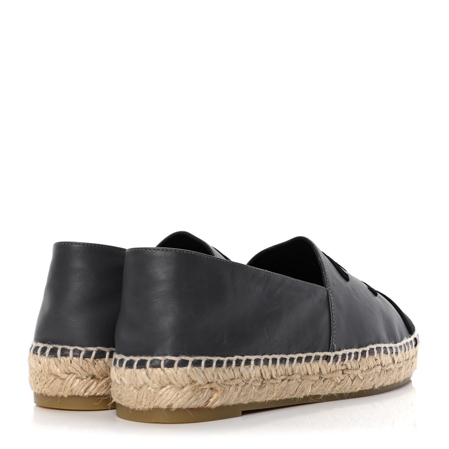 Chanel Calfskin Kid Suede CC Espadrilles 39 Dark Gray Black 4 of 9