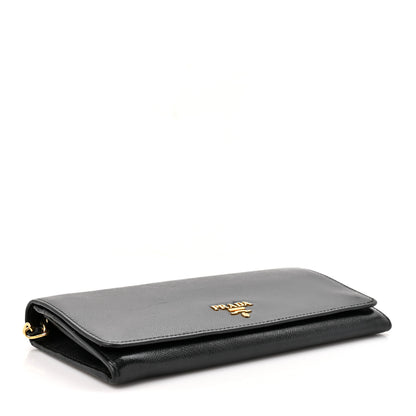 Prada Saffiano Metal Oro Chain Wallet Black 4 of 13