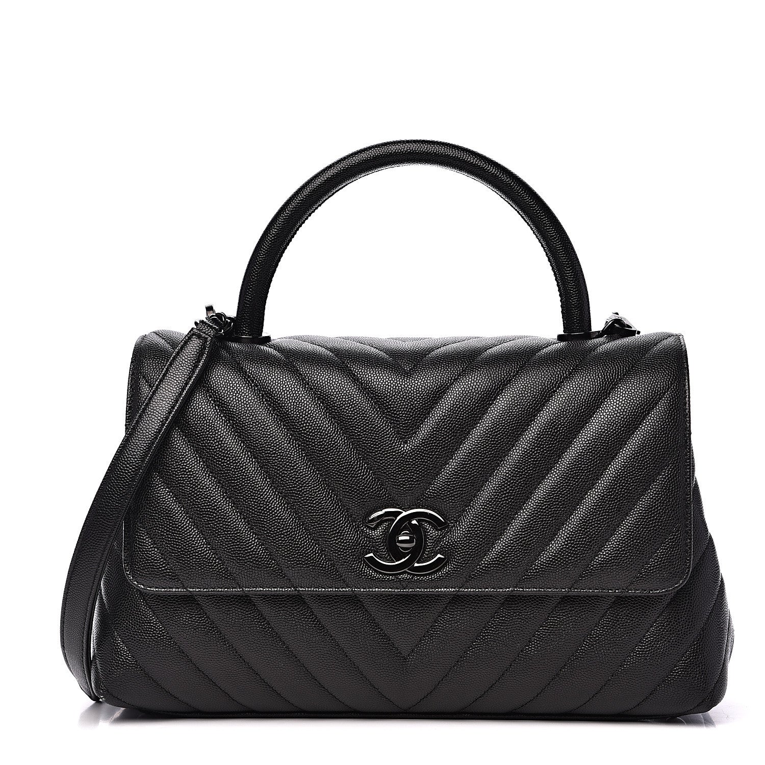 Chanel Caviar Chevron Quilted Small Coco Handle Flap So Black 1 of 10