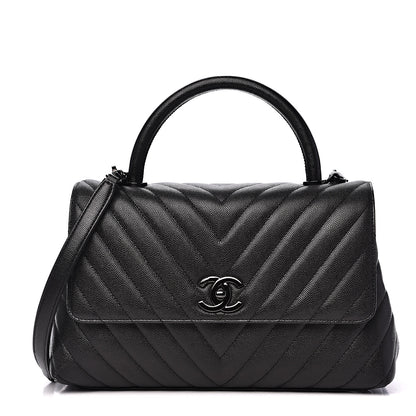 Chanel Caviar Chevron Quilted Small Coco Handle Flap So Black 1 of 10