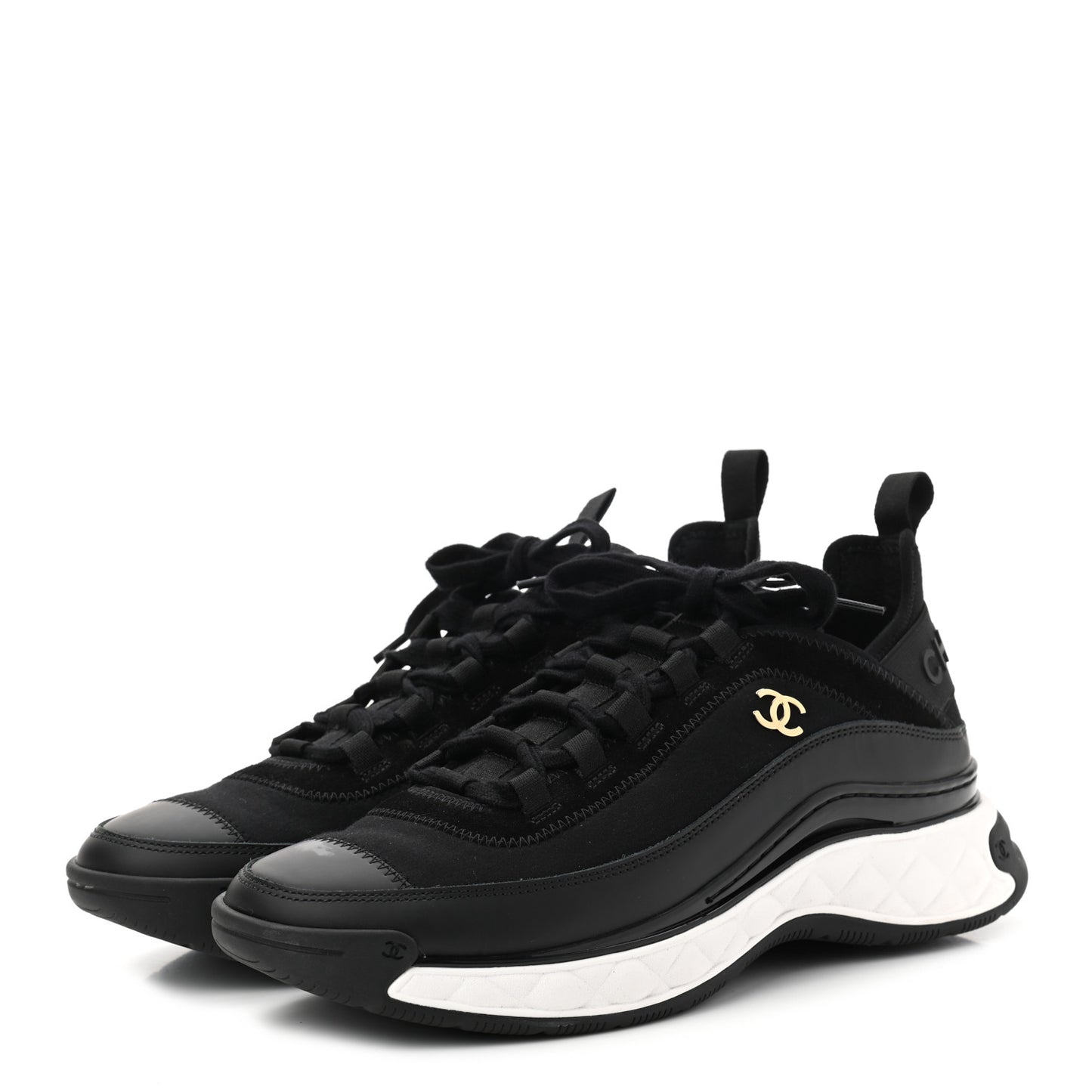 Velvet Calfskin Mixed Fibers CC Sneakers 40 Black