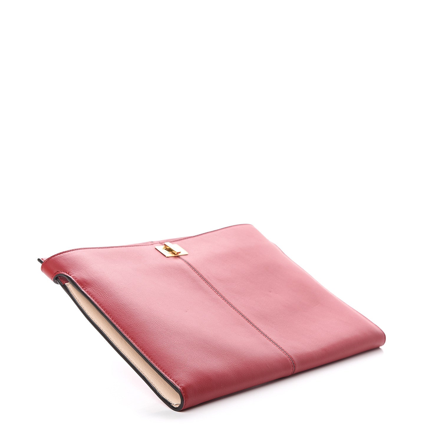 Fendi Vitello Grace Glazed Fabric FF 1974 Slim Peekaboo Clutch Wallet Fragola Mogano Panna 3 of 5
