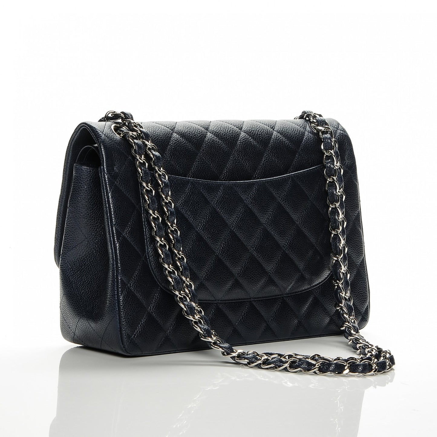 Caviar Quilted Jumbo Double Flap Navy Blue
